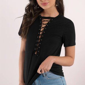 Tobi Black V-Neck Sexy Lace-upt, S